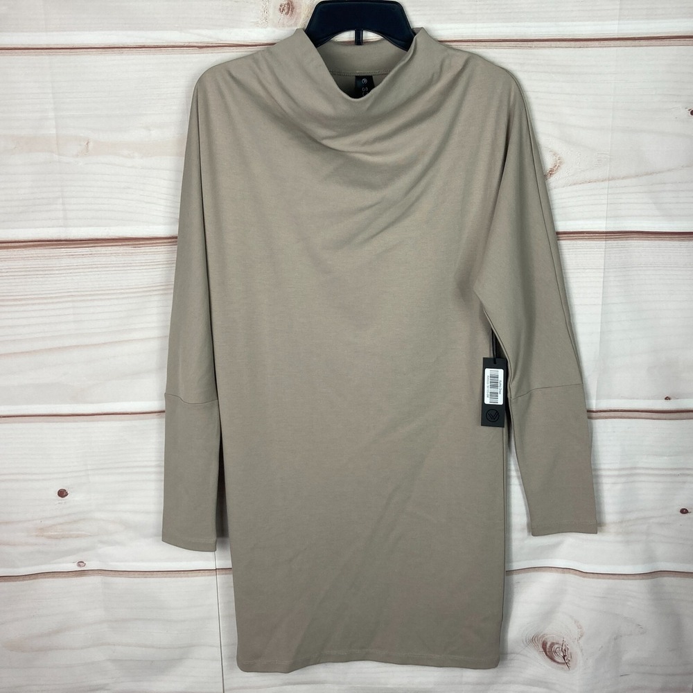 Savvi Dress Womens S Beige Audrey Mini Long Sleeve Mock Neck Solid Knit Pullover